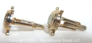 Vintage Men's Gold Tone Cufflinks with Ships Wheel and Compass.  In Box. 