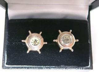 Vintage Men's Gold Tone Cufflinks with Ships Wheel and Compass.  In Box. 