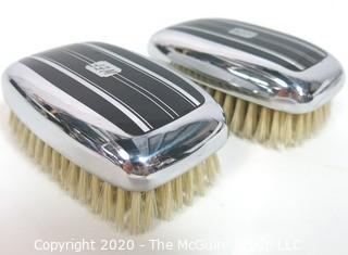 Art Deco Silver with Black Enamel Decoration Gentlemen's Brush Set