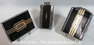 (3) Silverplate Art Deco Enamel Decoration Cigarette Cases and Lighters