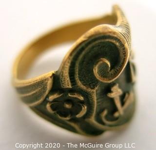 14kt Gold Ornate Victorian Signet Ring with Inset Diamond Accent and the Initials "LC".  Approximately size 7; 10g