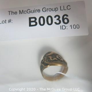 14kt Gold Ornate Victorian Signet Ring with Inset Diamond Accent and the Initials "LC".  Approximately size 7; 10g