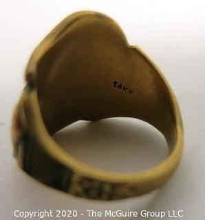 14kt Gold Ornate Victorian Signet Ring with Inset Diamond Accent and the Initials "LC".  Approximately size 7; 10g