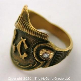 14kt Gold Ornate Victorian Signet Ring with Inset Diamond Accent and the Initials "LC".  Approximately size 7; 10g