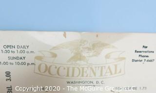 Group of Vintage Washington DC Menus and Memorabilia 