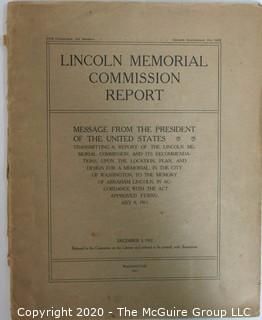 Lincoln Memorial Commission Report, Paper Binding, 1913.  With Illustrations.