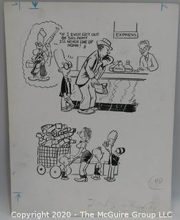 Vintage Al Banx Signed Cartoon Board, Measures approximately 14" x 11".