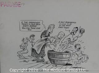 Vintage Al Banx Signed Cartoon Board, Measures approximately 14" x 11".