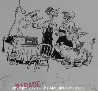 Vintage Al Banx Signed Cartoon Board, Measures approximately 14" x 11".