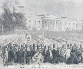 Matted Antique Wood Engraving from Harper's Weekly, 1861 Review of the New York Troops at Washington, White House