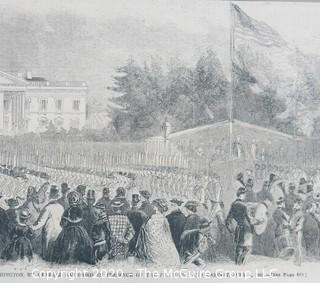 Matted Antique Wood Engraving from Harper's Weekly, 1861 Review of the New York Troops at Washington, White House