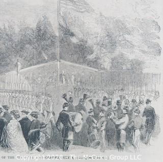 Matted Antique Wood Engraving from Harper's Weekly, 1861 Review of the New York Troops at Washington, White House