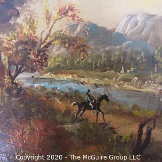 Framed Oil on Canvas Landscape with Rider on Horse, Signed by Artist ALineri.  