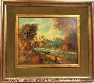 Framed Oil on Canvas Landscape with Rider on Horse, Signed by Artist ALineri.  