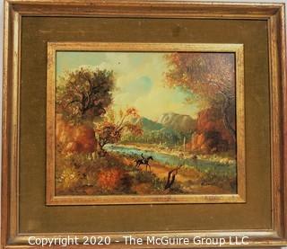 Framed Oil on Canvas Landscape with Rider on Horse, Signed by Artist ALineri.  