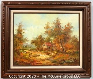 Framed Oil on Canvas Landscape with House Signed by Artist L Cafieri 