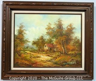 Framed Oil on Canvas Landscape with House Signed by Artist L Cafieri 