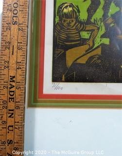 Framed Colored Woodcut by Hanne Greaver Entitled "Botes".  1969, Limited Edition Signed. 