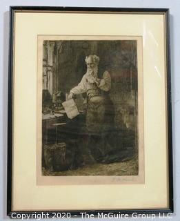 Framed Black & White Lithograph by T W Wood. 