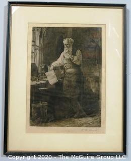 Framed Black & White Lithograph by T W Wood. 