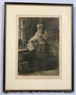 Framed Black & White Lithograph by T W Wood. 