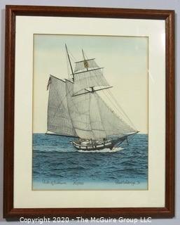 Framed Signed Print of "The Pride of Baltimore" Tall Ship by Paul DeRemigis JR