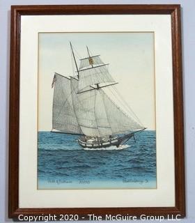 Framed Signed Print of "The Pride of Baltimore" Tall Ship by Paul DeRemigis JR