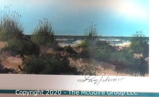 Long Narrow Framed Print of Beach Scene, Signed by Artist Larry Johnson and Numbered. 