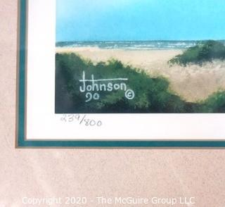 Long Narrow Framed Print of Beach Scene, Signed by Artist Larry Johnson and Numbered. 