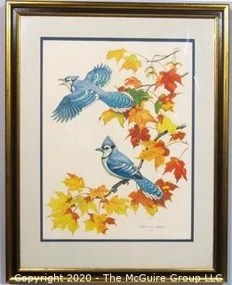 Framed "The Blue Jay" Albert Earl Gilbert Signed Dated 1976 Lithograph with Certificate of Authenticity.