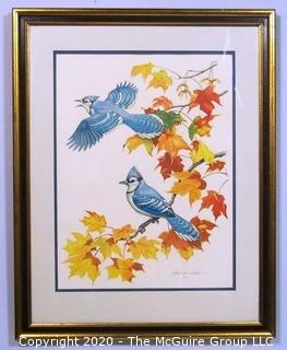 Framed "The Blue Jay" Albert Earl Gilbert Signed Dated 1976 Lithograph with Certificate of Authenticity.