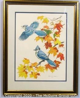 Framed "The Blue Jay" Albert Earl Gilbert Signed Dated 1976 Lithograph with Certificate of Authenticity.