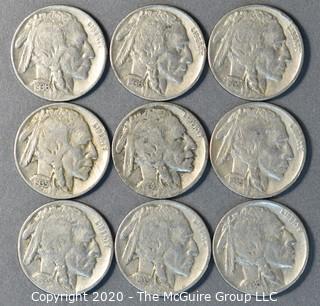 (9) Buffalo Nickels