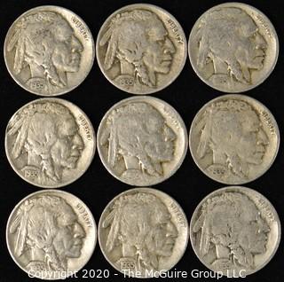 (9) Buffalo Nickels