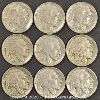 (9) Buffalo Nickels