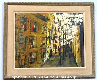 Framed Modern Abstract City Street Scene; Oil on Canvas Signed by Artist Ruby Joyce Bender.  Measures approximately 26" x 21".