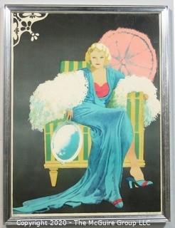 Framed Art Deco Fashion Print Signed by Artist Leslie Andrews. Measures approximately 19" x 25".