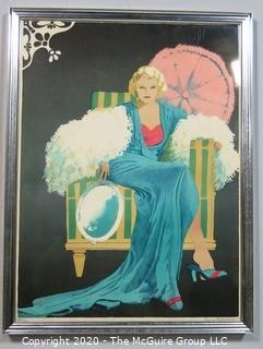 Framed Art Deco Fashion Print Signed by Artist Leslie Andrews. Measures approximately 19" x 25".