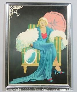 Framed Art Deco Fashion Print Signed by Artist Leslie Andrews. Measures approximately 19" x 25".