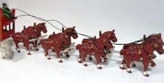 Cast Iron 8 Horse Drawn Overland Circus Carriage with Polar Bear Cage.  Wheels out of balance.  