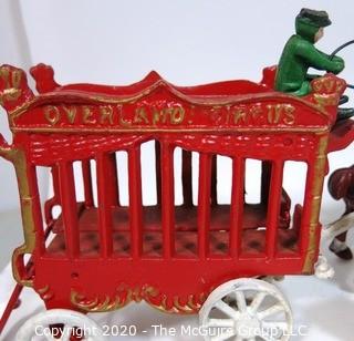 Cast Iron 8 Horse Drawn Overland Circus Carriage with Polar Bear Cage.  Wheels out of balance.  