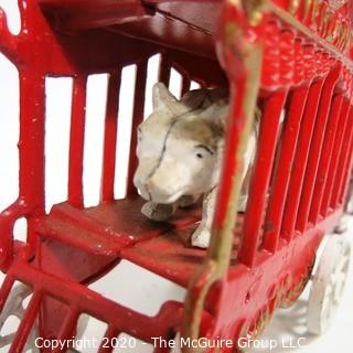 Cast Iron 8 Horse Drawn Overland Circus Carriage with Polar Bear Cage.  Wheels out of balance.  