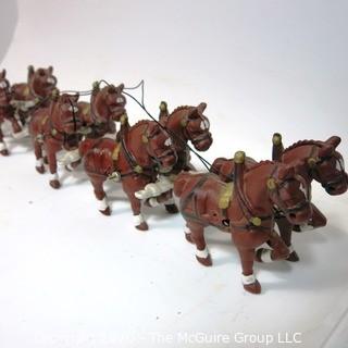 Cast Iron 8 Clydesdale Horse Drawn Beer Carriage with Barrels.  Measures approximately 30" long. 