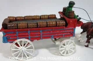 Cast Iron 8 Clydesdale Horse Drawn Beer Carriage with Barrels.  Measures approximately 30" long. 