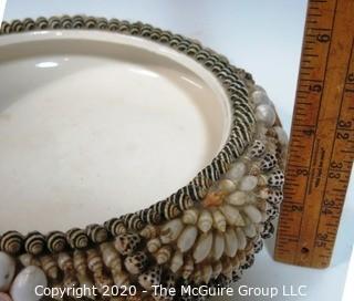 Shell Encrusted Pottery Bowl.  Measures approximately 12" in diameter. 