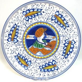  Large Italian Hand Painted Charger or Platter, Silvestrini Faenza.  Measures approximately 18 1/2" in diameter.