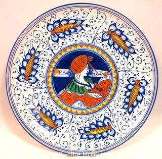  Large Italian Hand Painted Charger or Platter, Silvestrini Faenza.  Measures approximately 18 1/2" in diameter.