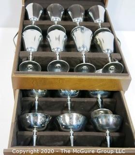 Set of 16 Silver Plated (8 Goblets & 8 Coupes) in Felt Lined Wooden Case, Marked De Uberti Italy