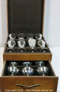 Set of 16 Silver Plated (8 Goblets & 8 Coupes) in Felt Lined Wooden Case, Marked De Uberti Italy