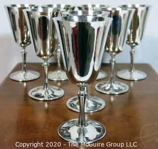 Set of 16 Silver Plated (8 Goblets & 8 Coupes) in Felt Lined Wooden Case, Marked De Uberti Italy